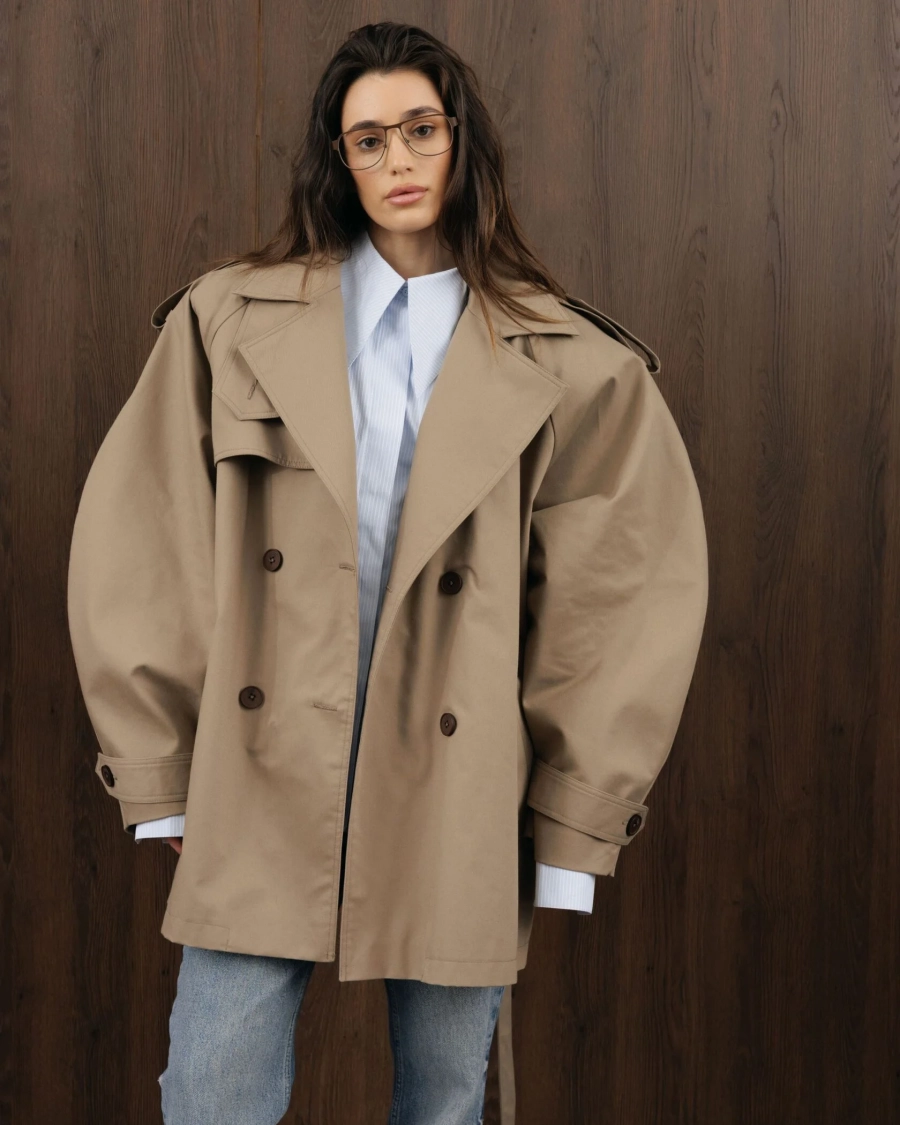 Короткий тренч YONSRU, цвет: бежево-серый,  купить онлайн