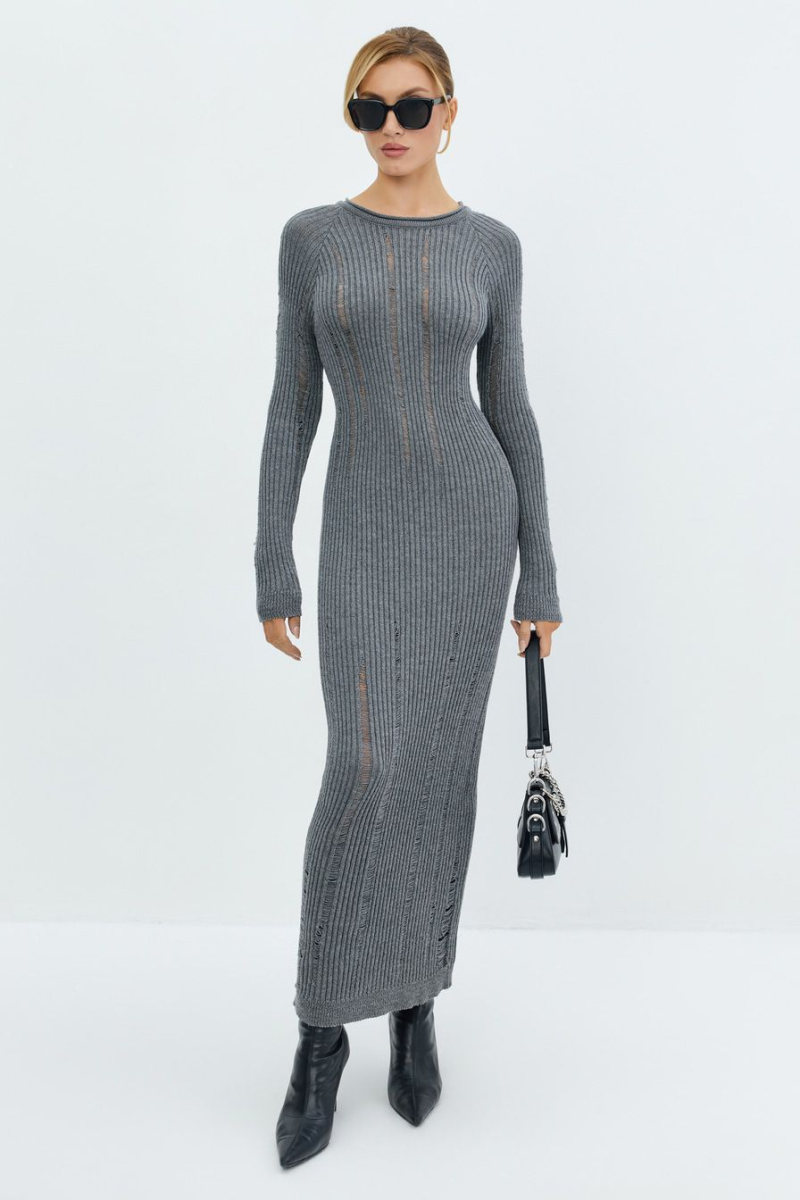 Платье с распущенной вязкой TOPTOP, цвет: серый, TT.011.14082.800 купить онлайн