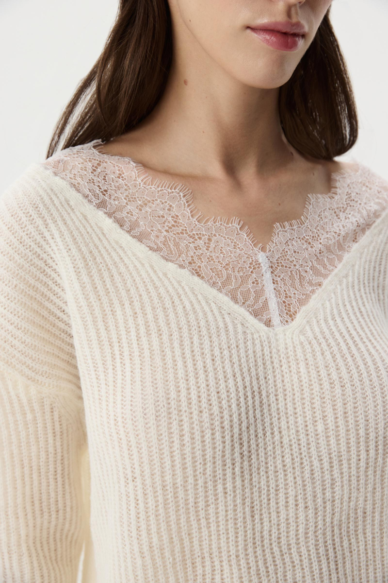 Джемпер с кружевом Charmstore, цвет: молочный, 303-49281-111 купить онлайн