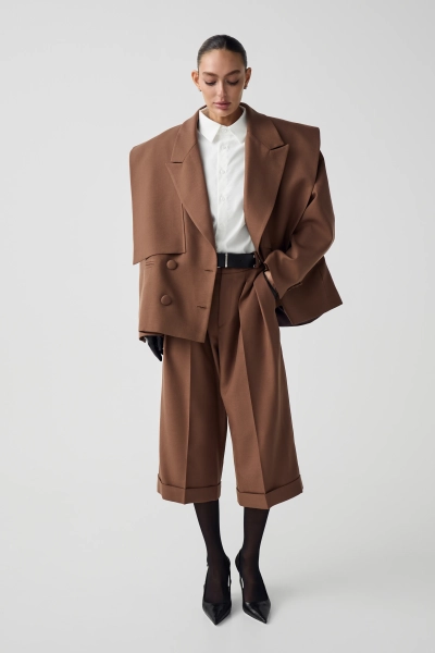 Шерстяной жакет с акцентными деталями Shtripling, цвет: коричневый, SHJKT003BRN купить онлайн