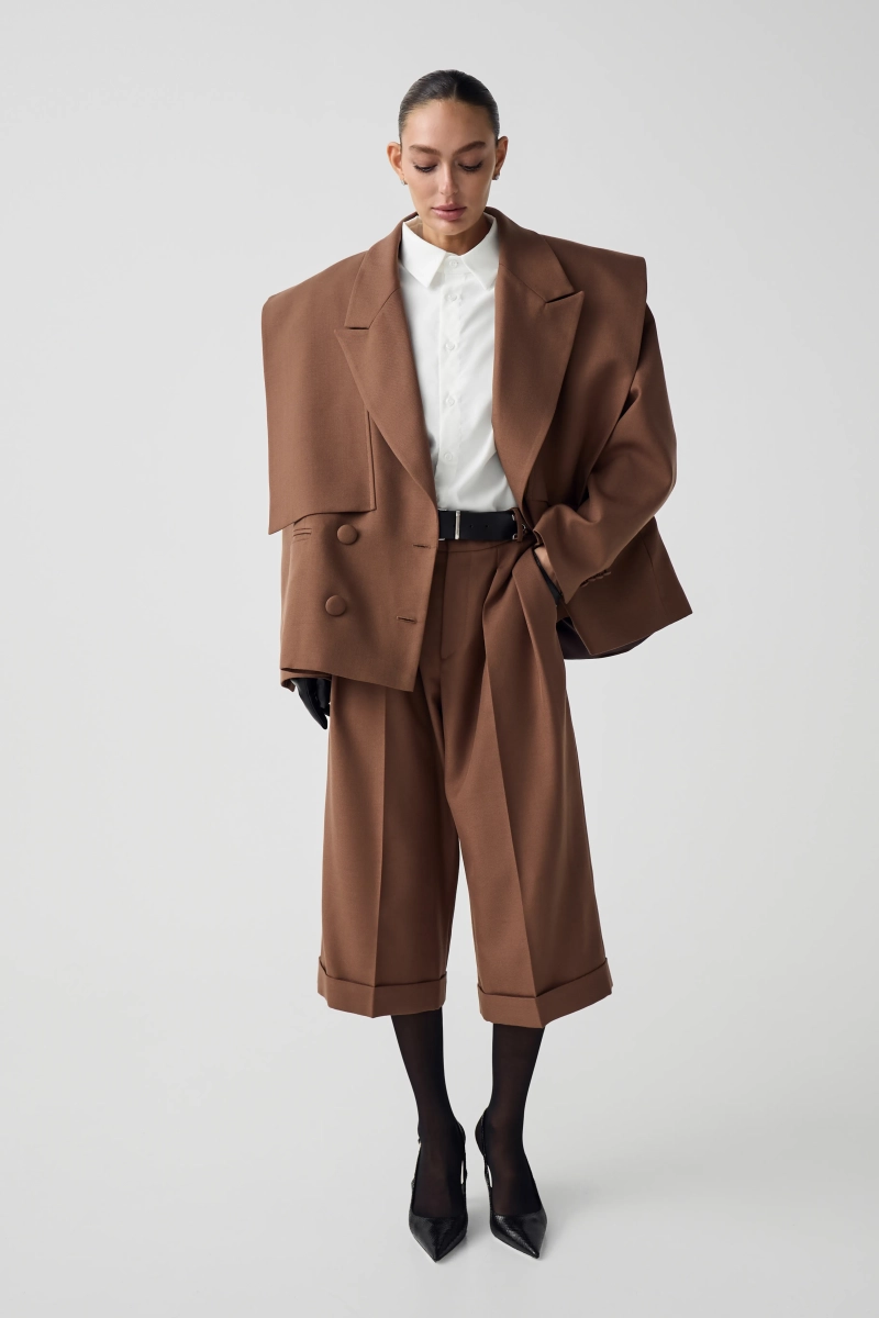 Шерстяной жакет с акцентными деталями Shtripling, цвет: коричневый, SHJKT003BRN купить онлайн