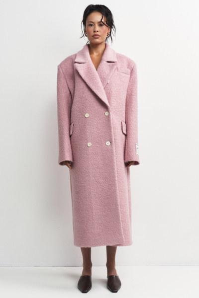 Пальто-макси из вареной шерсти Конфетно-розовый