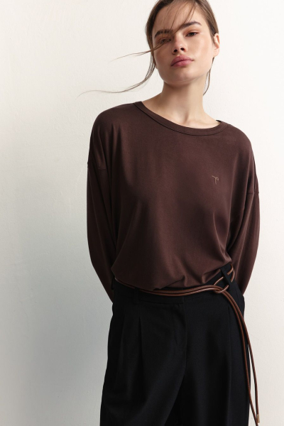 Лонгслив из смесовой вискозы TOPTOP, цвет: коричневый, TT.025.17839.700 купить онлайн
