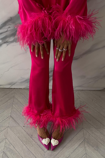 Брюки атласные с перьями Charmstore, цвет: фуксия, 10003212 купить онлайн
