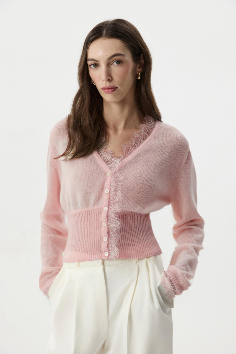 Кардиган с кружевом Charmstore, цвет: розовый, 305-49181-221 купить онлайн