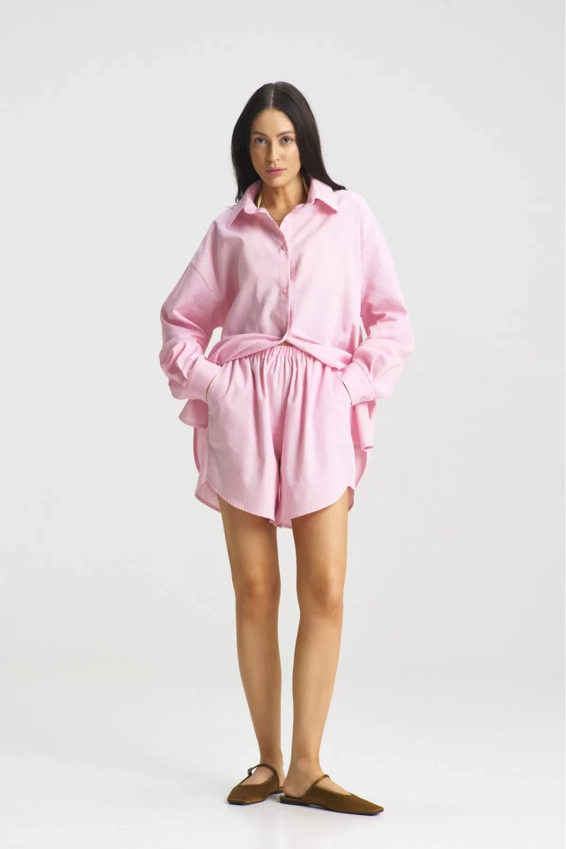 Костюм лён с шортами Pink