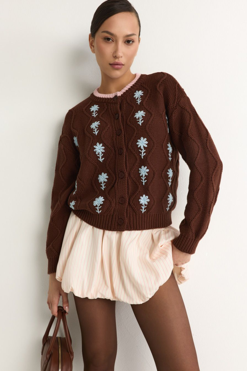 Кардиган из 100% хлопка TOPTOP, цвет: коричневый с принтом, TT.051.18842.701 купить онлайн