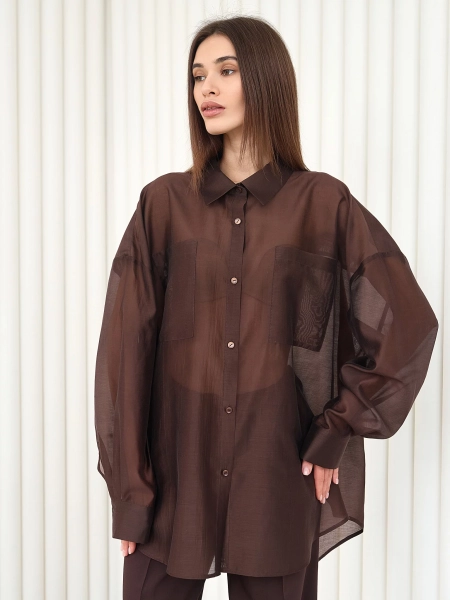 Блуза-рубашка воздушная I.B.W., цвет: шоколад, BL030 купить онлайн