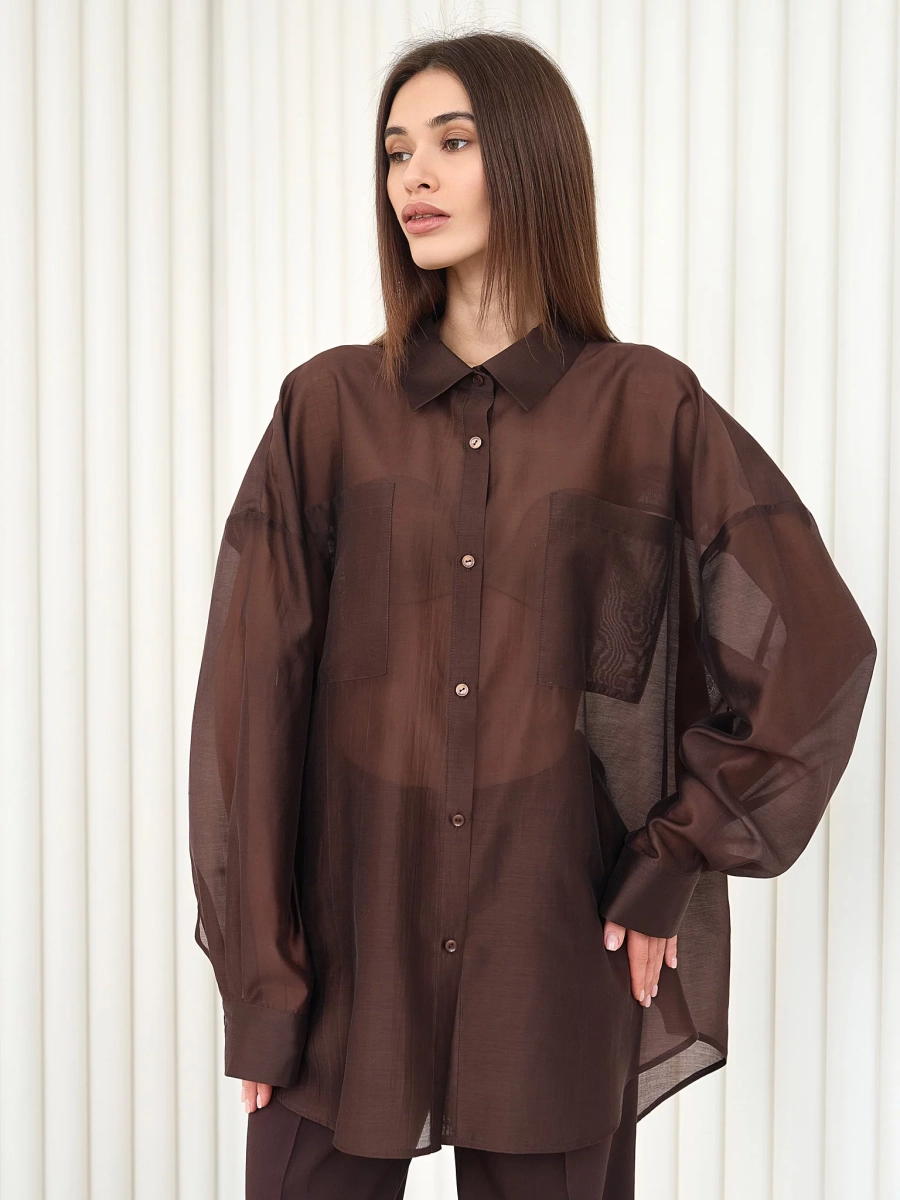 Блуза-рубашка воздушная I.B.W., цвет: шоколад, BL030 купить онлайн