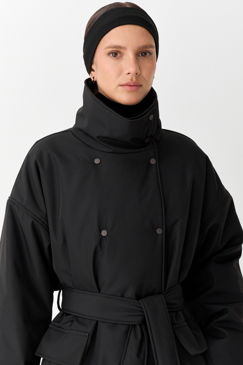 Парка на кнопках двубортная Ricoco, цвет: Черный, 6096/1 купить онлайн