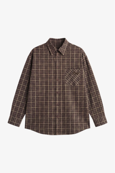 Рубашка в клетку с карманом Темный шоколад