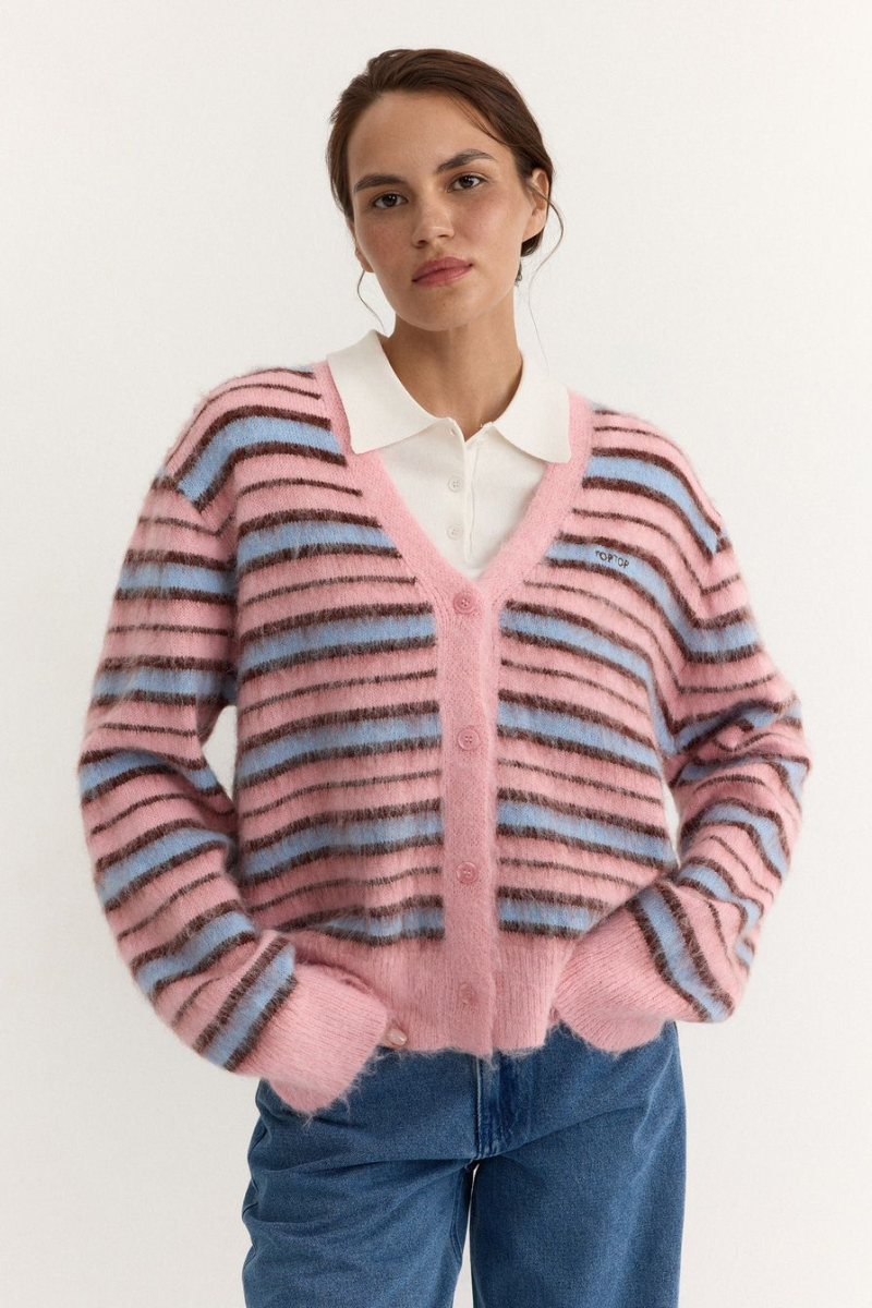 Пушистый кардиган с принтом «полоска» TOPTOP, цвет: розовый с принтом, TT.051.18371.301 купить онлайн
