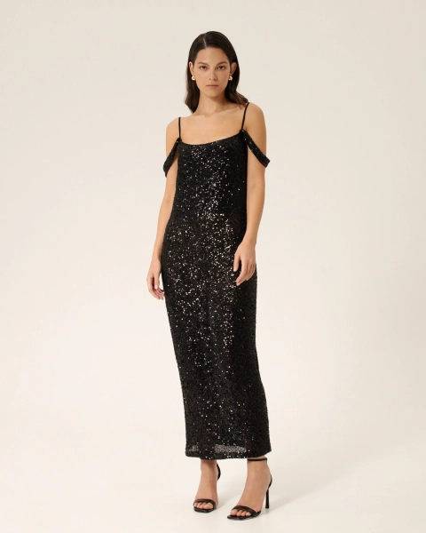 Платье из пайеток с бретелями Anmuse, цвет: Черный, RB24W125-BLC купить онлайн