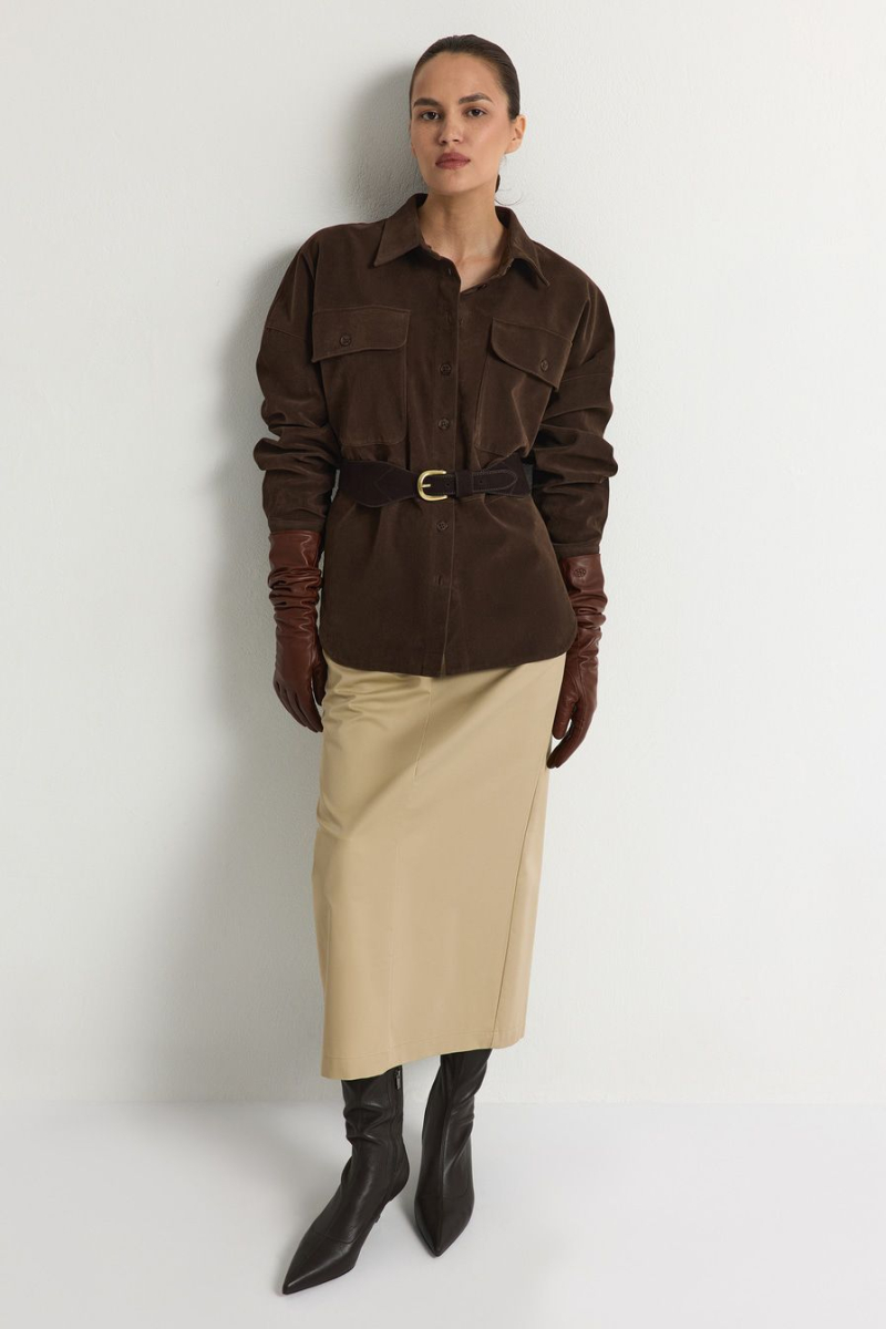 Рубашка из экозамши TOPTOP, цвет: коричневый, TT.021.17921.700 купить онлайн