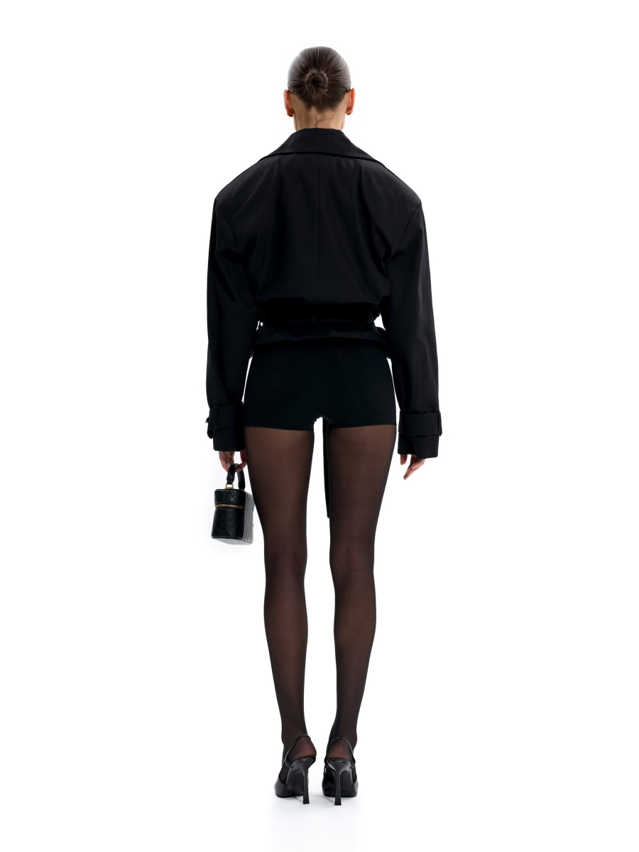 Укороченный тренч с объемными плечами ANOTHER SELECT, цвет: Черный, 00052 купить онлайн