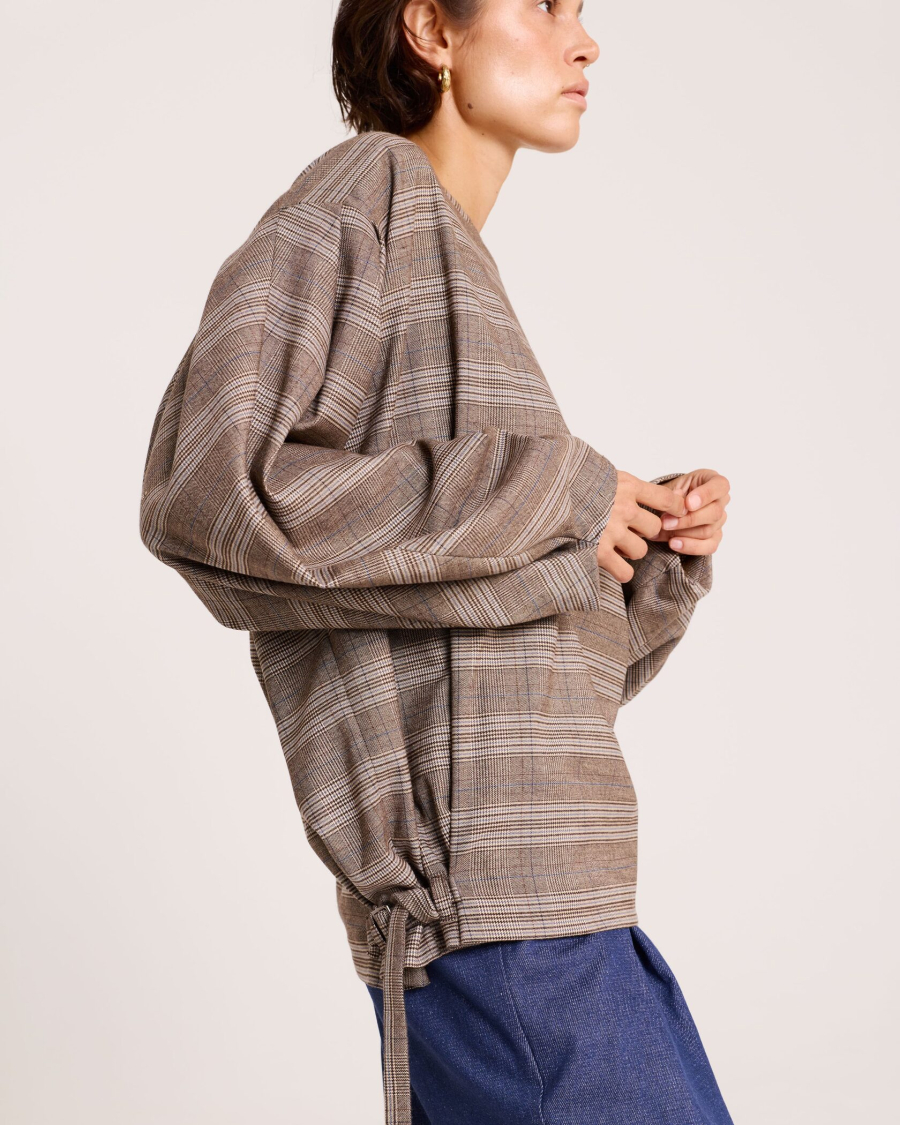 Блуза с объёмными рукавами в клетку Anmuse, цвет: разноцветный, BL25W196-DM-1 купить онлайн