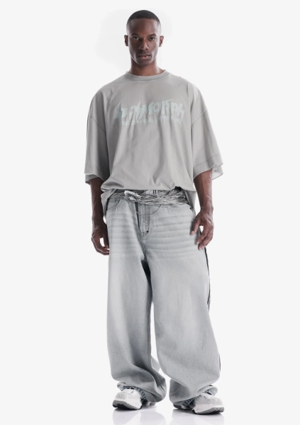 Спрей-окрашенная футболка с потрескавшимся логотипом KRAKATAU, цвет: Светло-серый, Tm142-3 купить онлайн