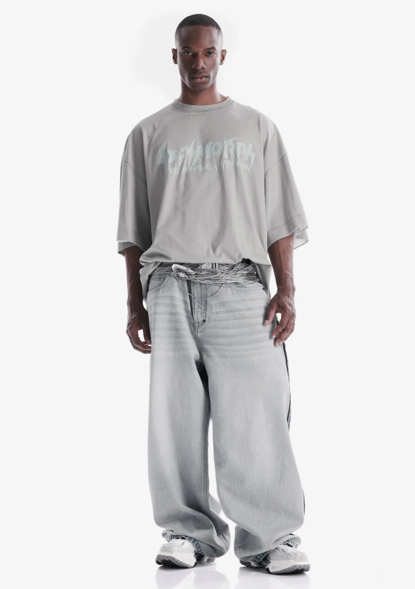 Спрей-окрашенная футболка с потрескавшимся логотипом KRAKATAU, цвет: Светло-серый, Tm142-3 купить онлайн