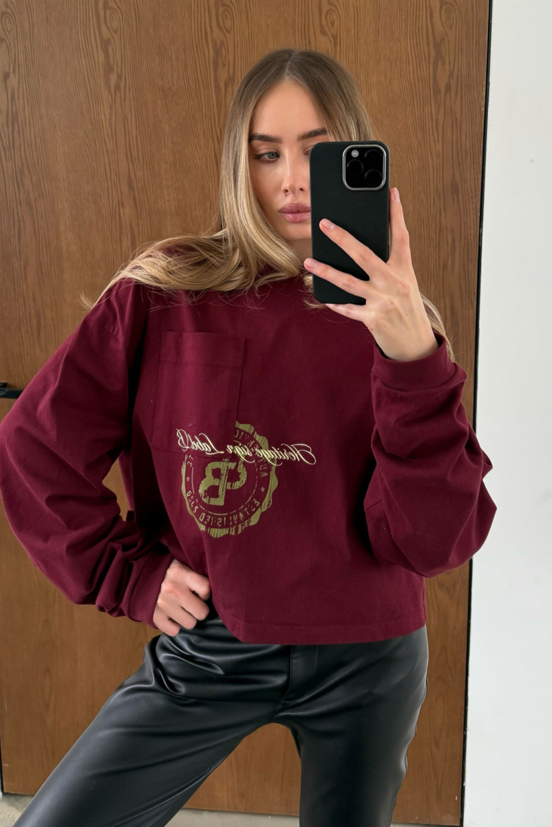 Лонгслив укороченный с карманом HRTG BURGUNDY