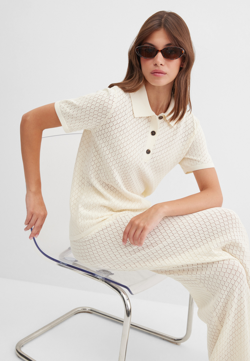 Ажурное поло из хлопка Marou, цвет: молочный, Mar_26051409 купить онлайн