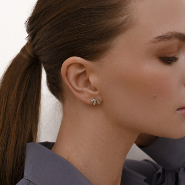 Асимметричные серьги-листья с пусетой и клаймбером Darkrain, цвет: серебро, DR3058 купить онлайн