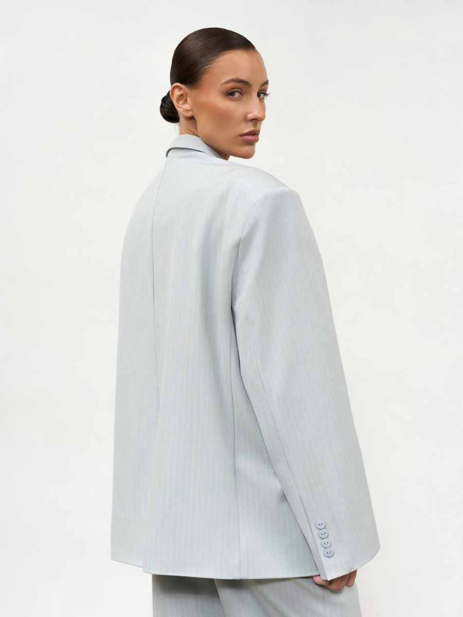 Классический пиджак в полоску ANOTHER SELECT, цвет: серо-голубой, 00088 купить онлайн