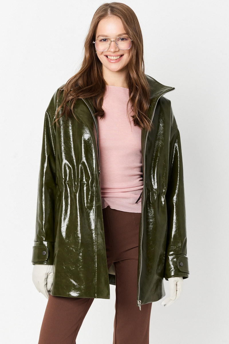 Парка из лакированной кожи утепленная Ricoco, цвет: оливковый, 6072/2 купить онлайн