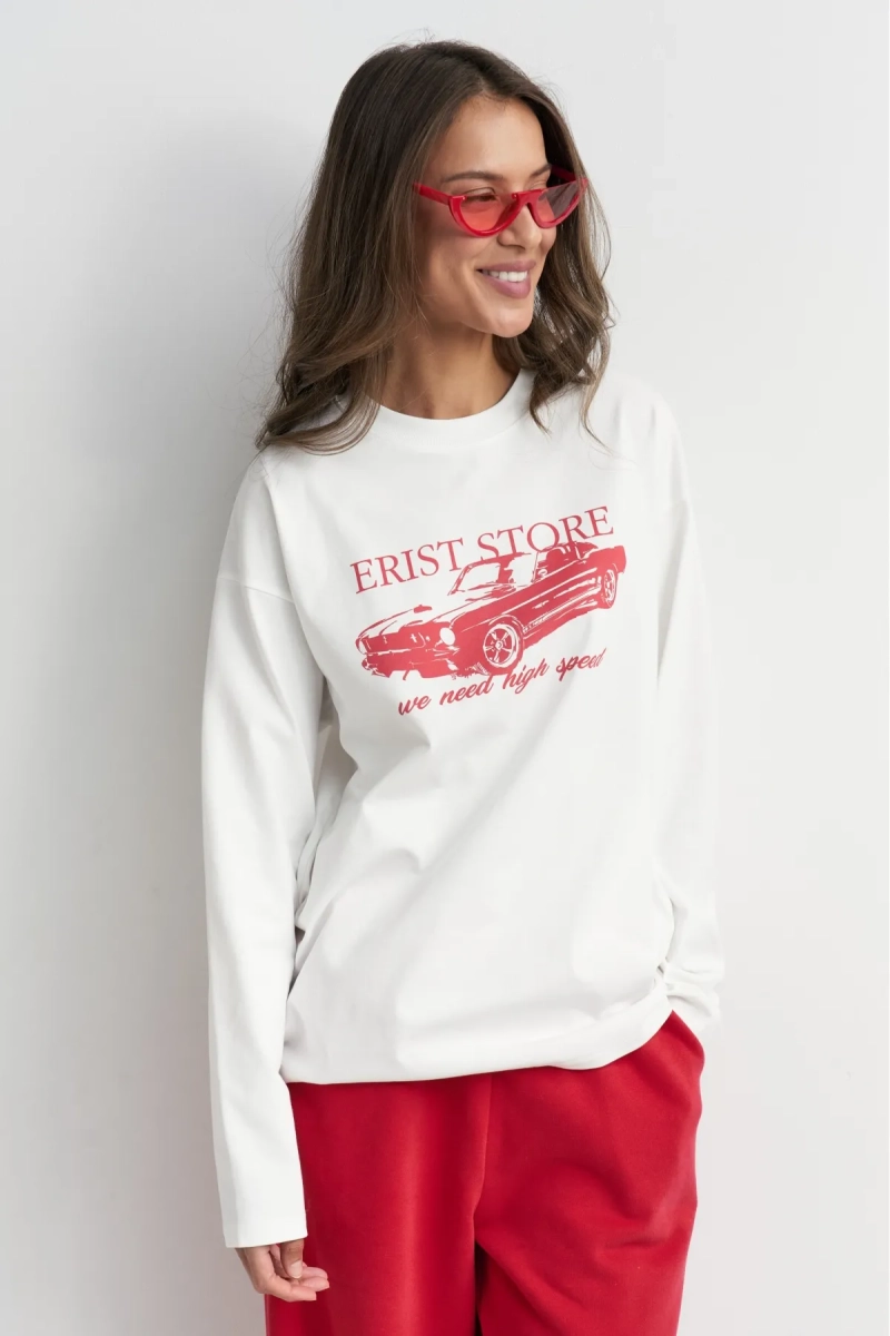 Лонгслив из хлопка Машина Erist store, цвет: белый, НФ-00003573 купить онлайн