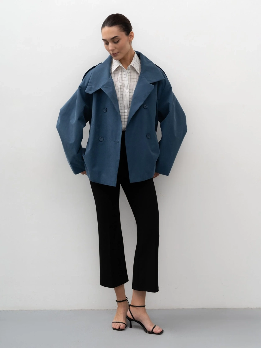 Тренч укороченный TRES, цвет: синий, НФ-00002749 купить онлайн