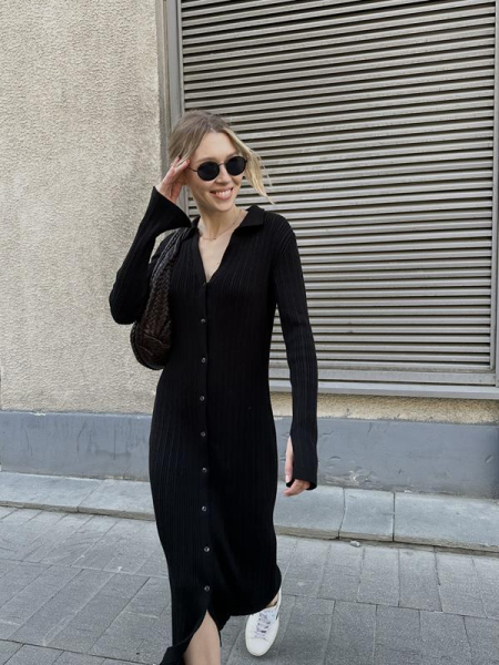 Вязаное платье на пуговицах НИ ИМЕНИ, НИ ПОХОЖИХ, цвет: Черный,  купить онлайн