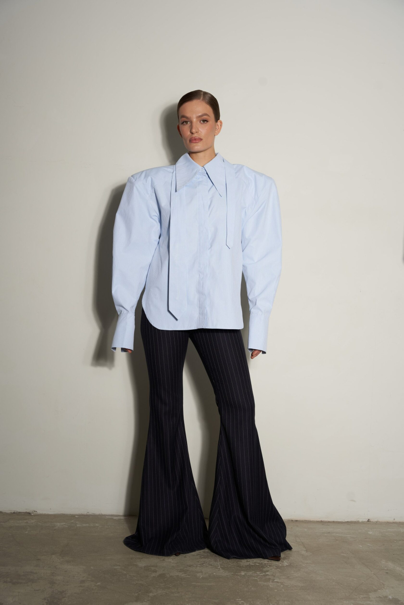 Рубашка в полоску 90-е YONSRU, цвет: голубой,  купить онлайн