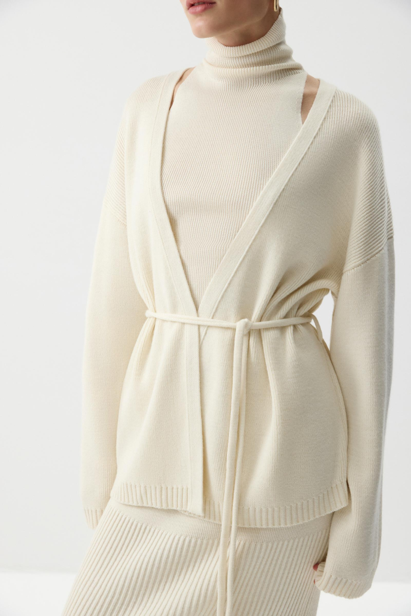 Кардиган из шерсти с поясом Charmstore, цвет: белый, 305-51798-111 купить онлайн