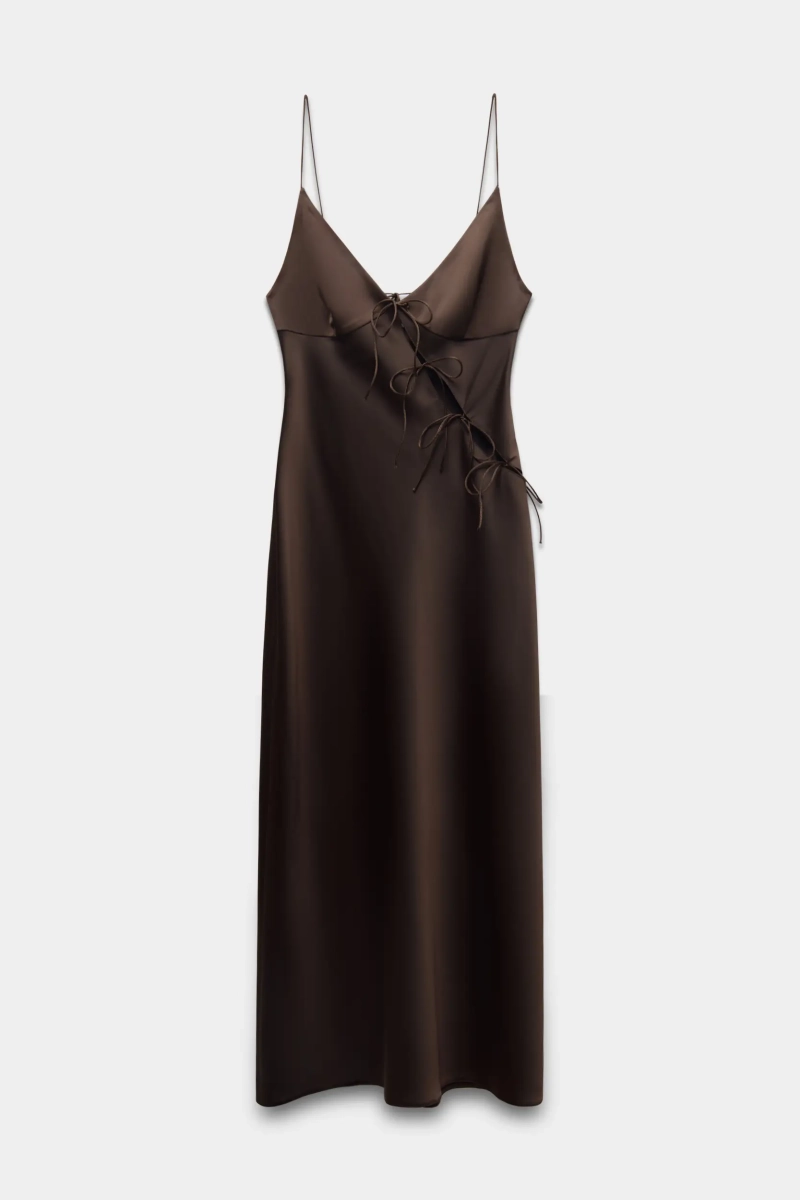 Платье с завязками из сатина Mollis, цвет: темно-коричневый, 18-09-4122/1 купить онлайн