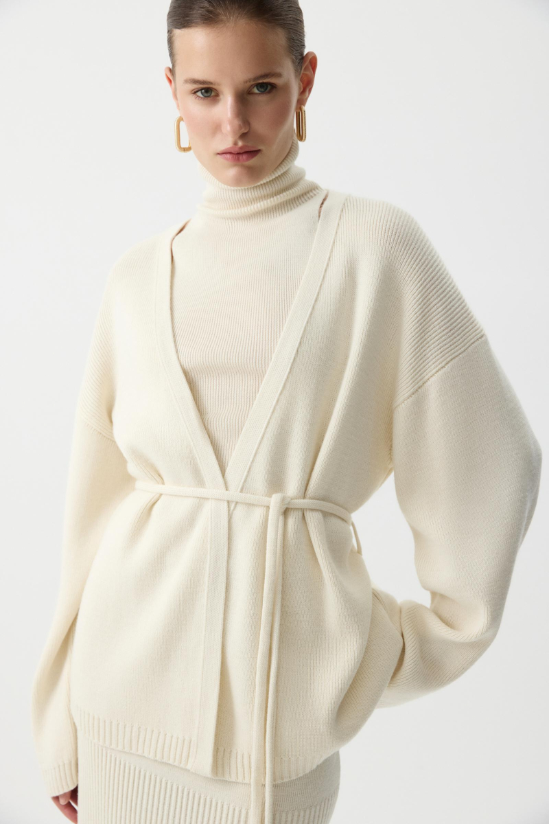 Кардиган из шерсти с поясом Charmstore, цвет: белый, 305-51798-111 купить онлайн