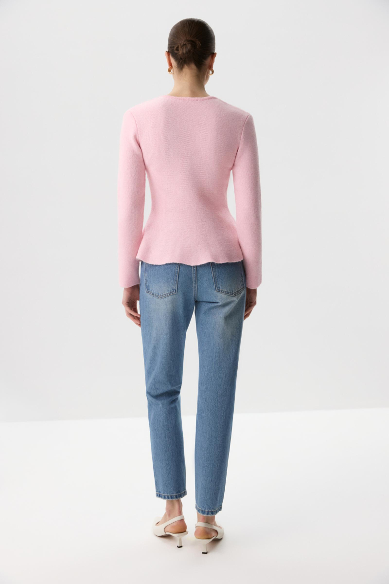 Кардиган вязаный с баской Charmstore, цвет: пудровый, 305-443108-227 купить онлайн