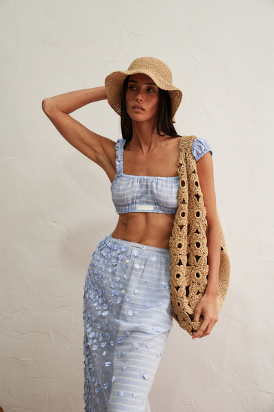 Юбка Ramatuelle (Раматюэль) из тюля, вышитого цветами Journey clothes, цвет: небесный  купить онлайн