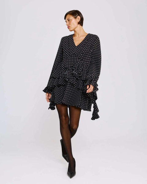 Платье мини с воланами в горох Anmuse, цвет: Черный, RB26SP313-BLC купить онлайн