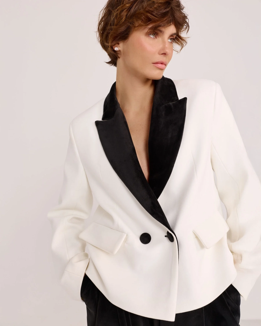 Жакет из фланели с бархатными лацканами Anmuse, цвет: молочный, JCK25W220-MLK купить онлайн