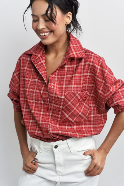 Рубашка в клетку с карманом Волнующий красный Erist store, цвет: красный, НФ-00003258 купить онлайн