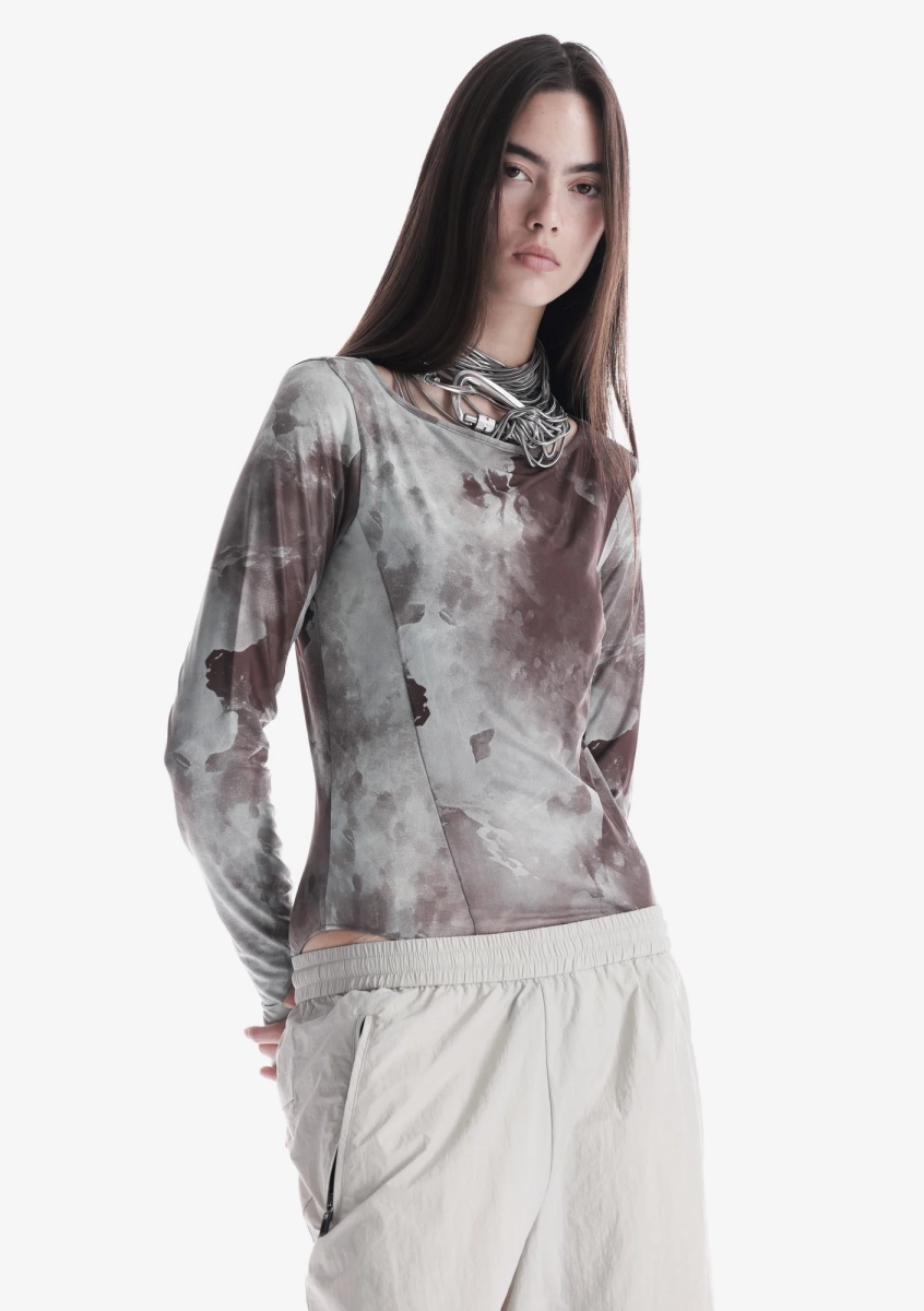 Боди из сетчатой ткани KRAKATAU, цвет: голубой/коричневый, Tw133-614 купить онлайн