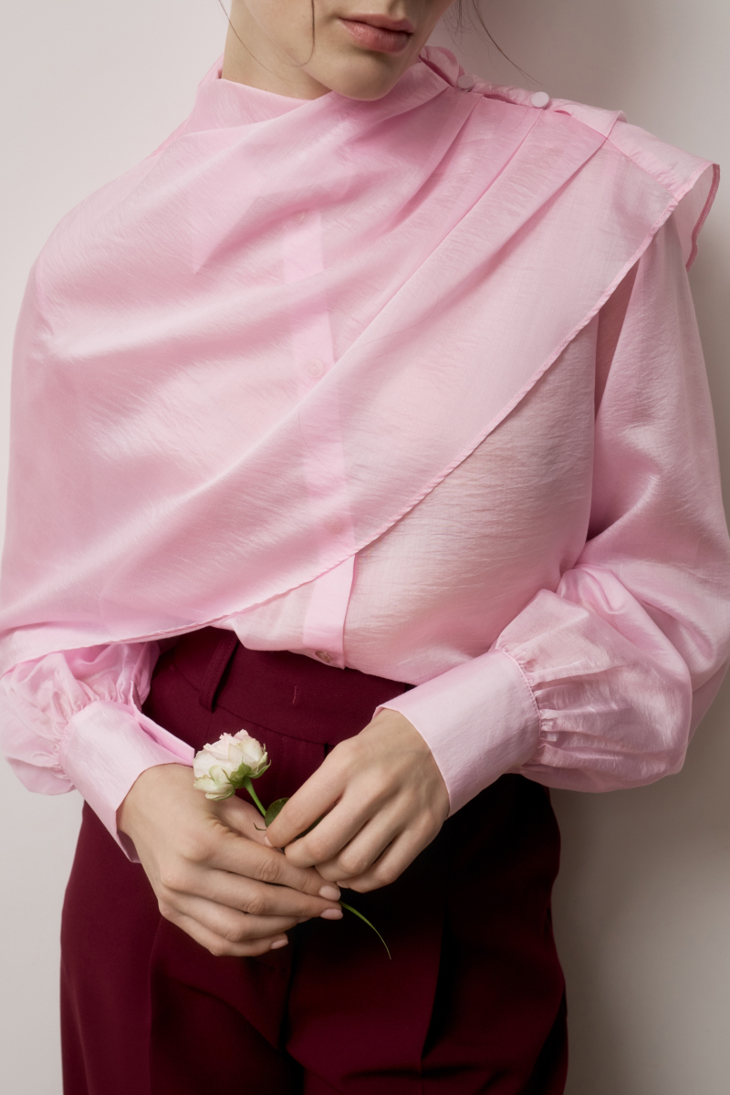 Блуза из тенселя с кейпом Charmstore, цвет: розовый, 102-464100-221 купить онлайн