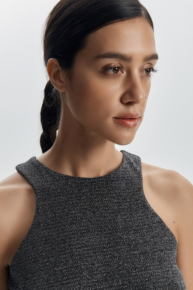 Платье с вырезом халтер из трикотажа с люрексом Mollis, цвет: черный с серебром, 14-09-2895/1 купить онлайн