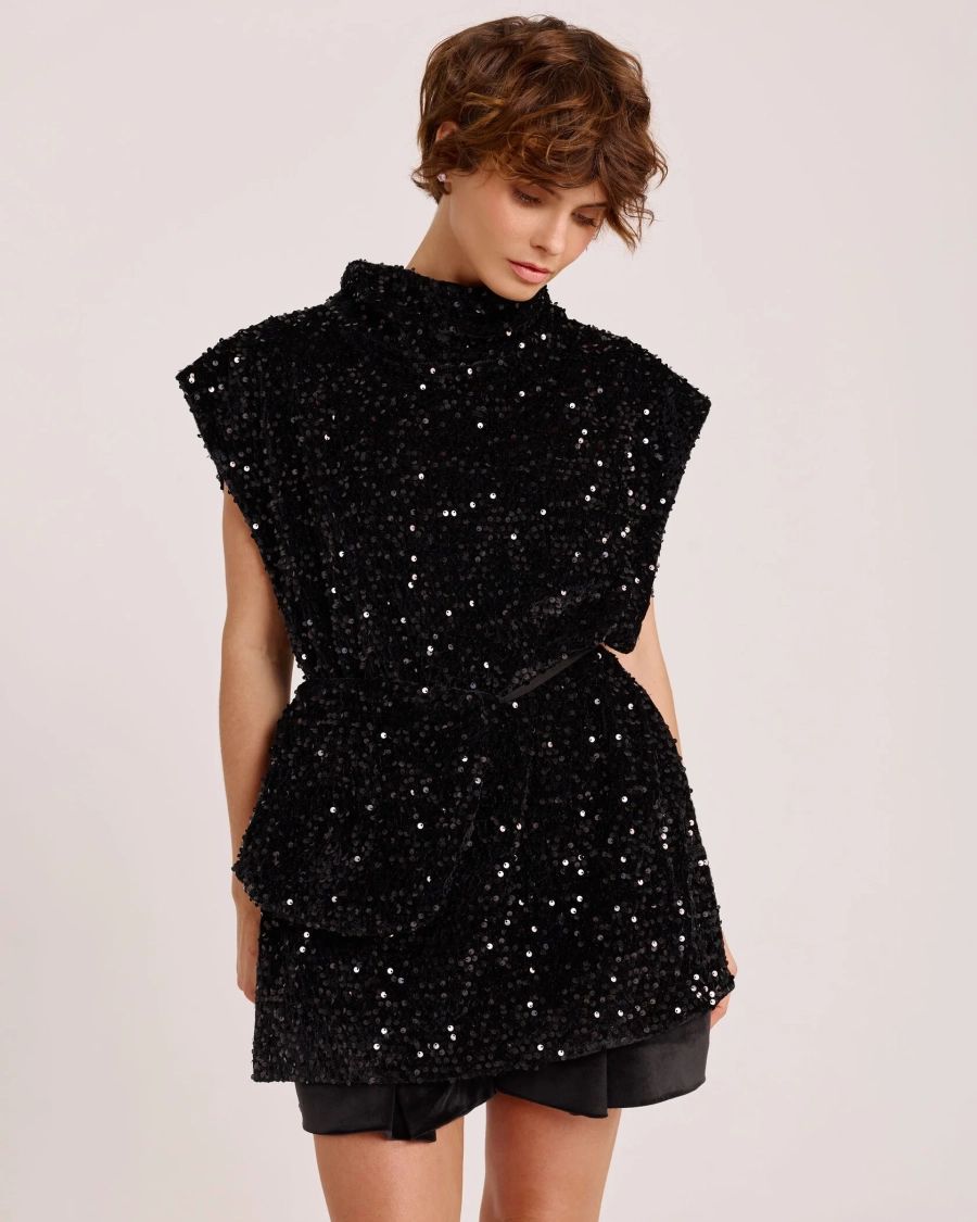 Манишка-кейп из пайеток Anmuse, цвет: Черный, CP25W222-BLC купить онлайн