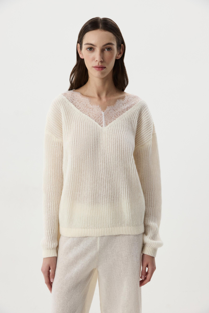 Джемпер с кружевом Charmstore, цвет: молочный, 303-49281-111 купить онлайн