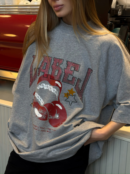 Футболка со стразами GRAY MELANGE