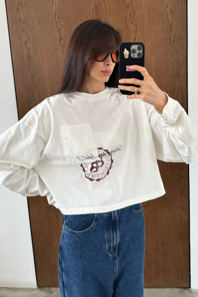 Лонгслив укороченный с карманом HRTG WHITE