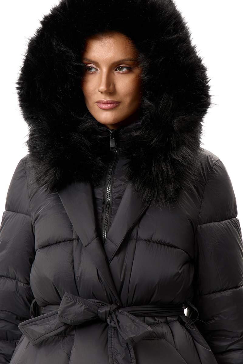 Пуховик длинный с поясом SODAMODA, цвет: Черный, 15956 купить онлайн