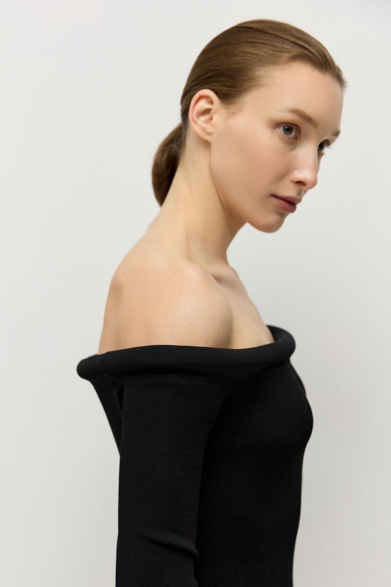 Джемпер с открытыми плечами из вискозы AROUND, цвет: Черный, 219_121VN04 купить онлайн