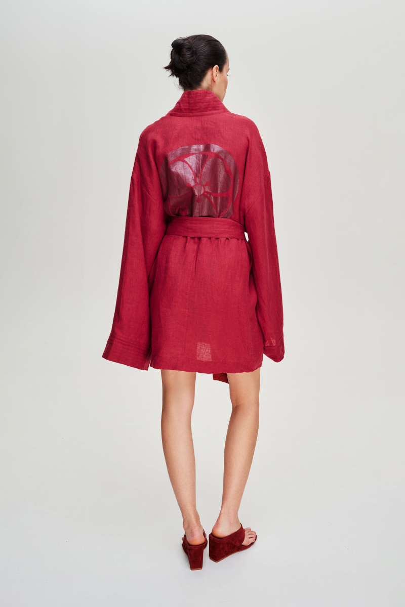 Кимоно мини изо льна Label .B, цвет: Бордовый, Km.28.5.1BRG купить онлайн