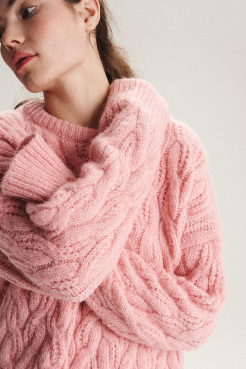 Джемпер прямой с косичками SAGAS, цвет: розовый, 3200211 купить онлайн